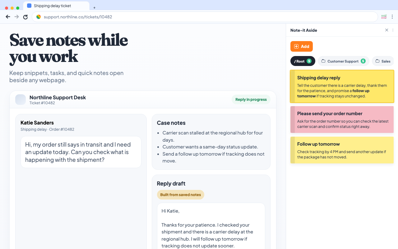 Support workflow view