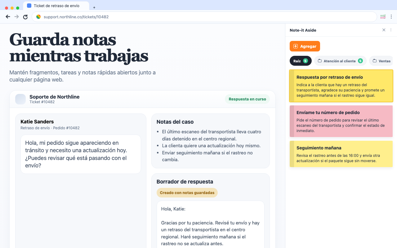 Guarda notas mientras trabajas