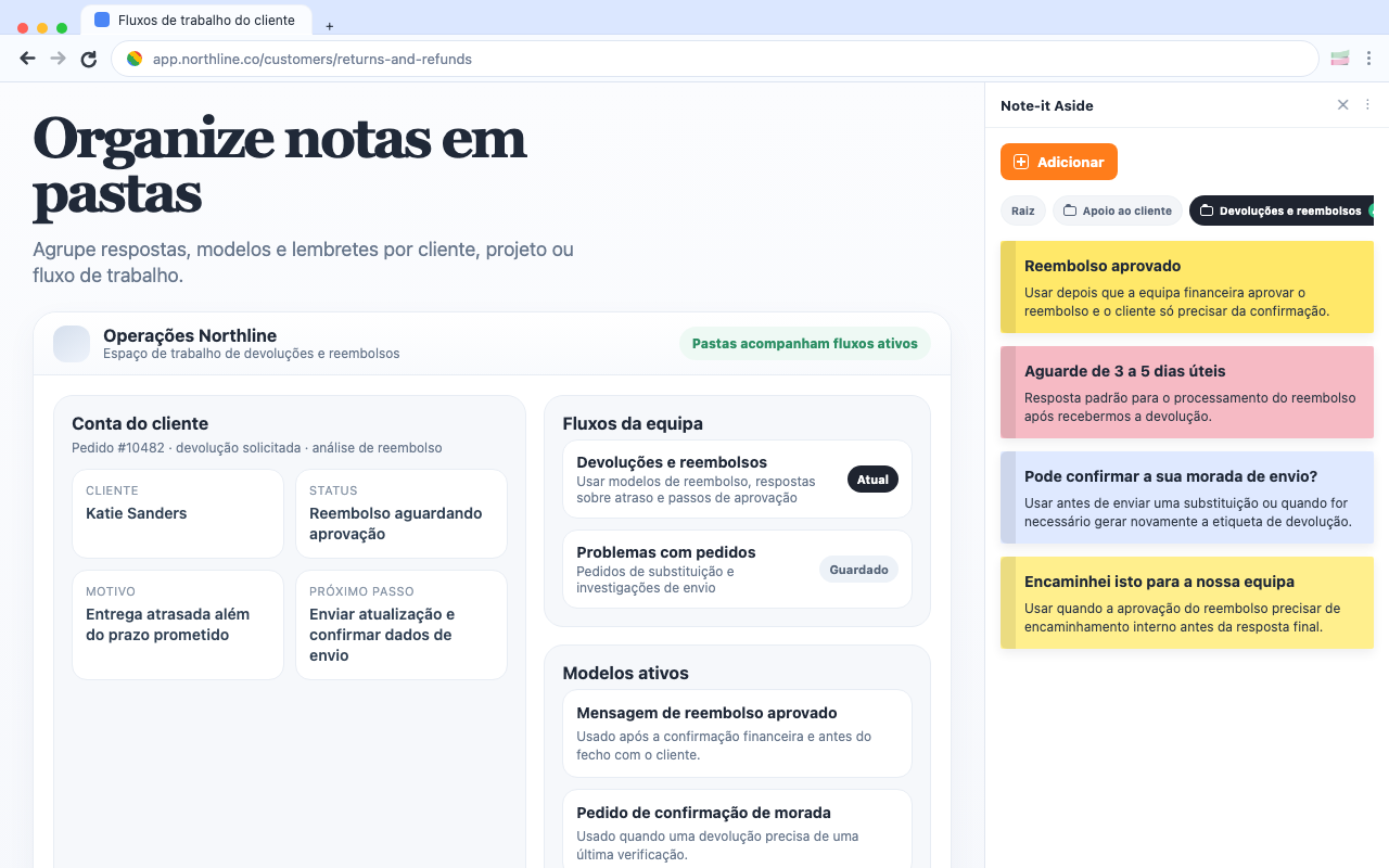 Organize notas em pastas