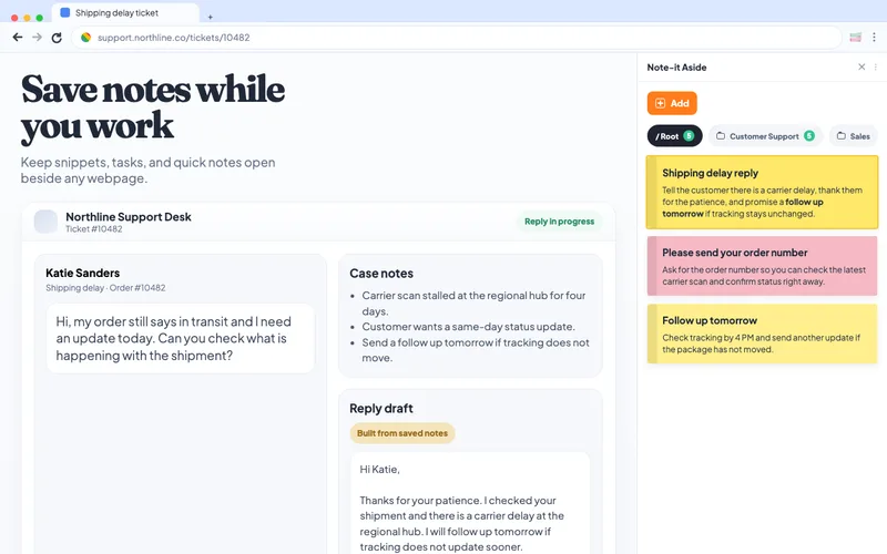 Save notes while you work