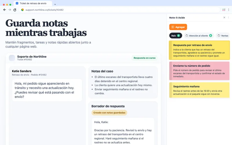 Guarda notas mientras trabajas