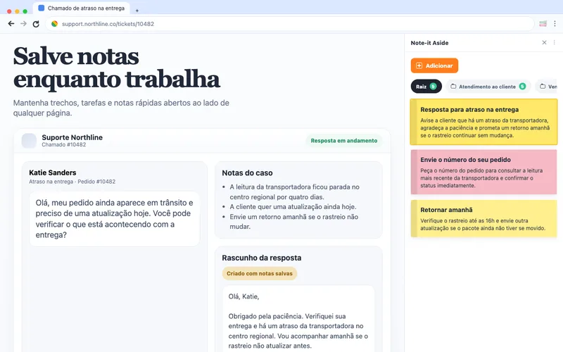 Salve notas enquanto trabalha