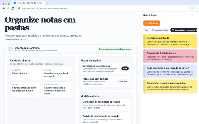 Organize notas em pastas