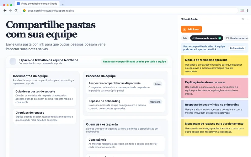 Compartilhe pastas com sua equipe