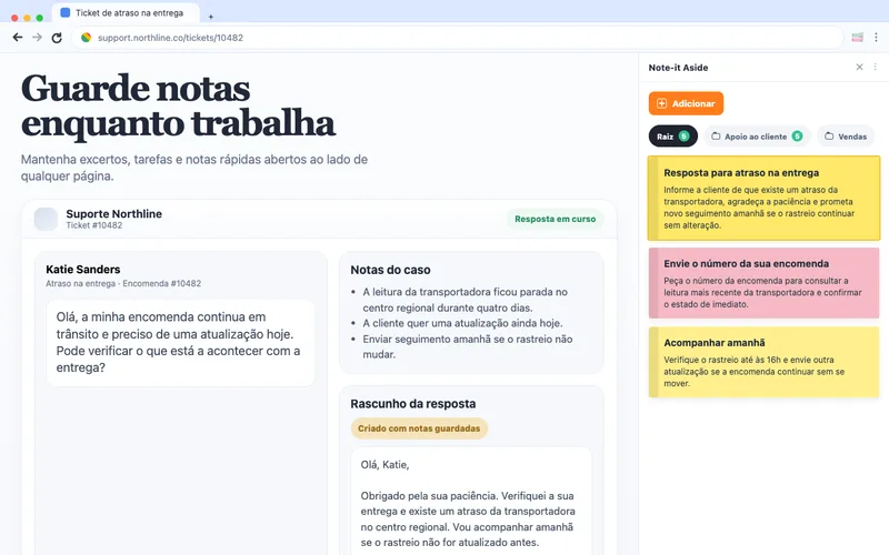 Guarde notas enquanto trabalha