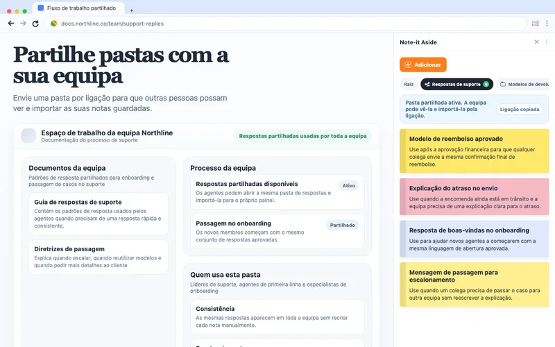 Partilhe pastas com a sua equipa